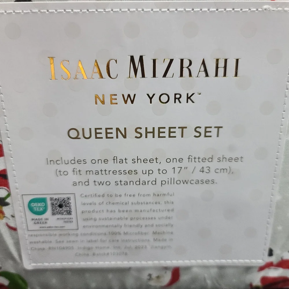 4pc Issac Mizrahi Gray Santa Clause Snowflake QUEEN Bed Sheet Set Decor NEW